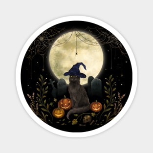 The Black Cat on Halloween Night Magnet